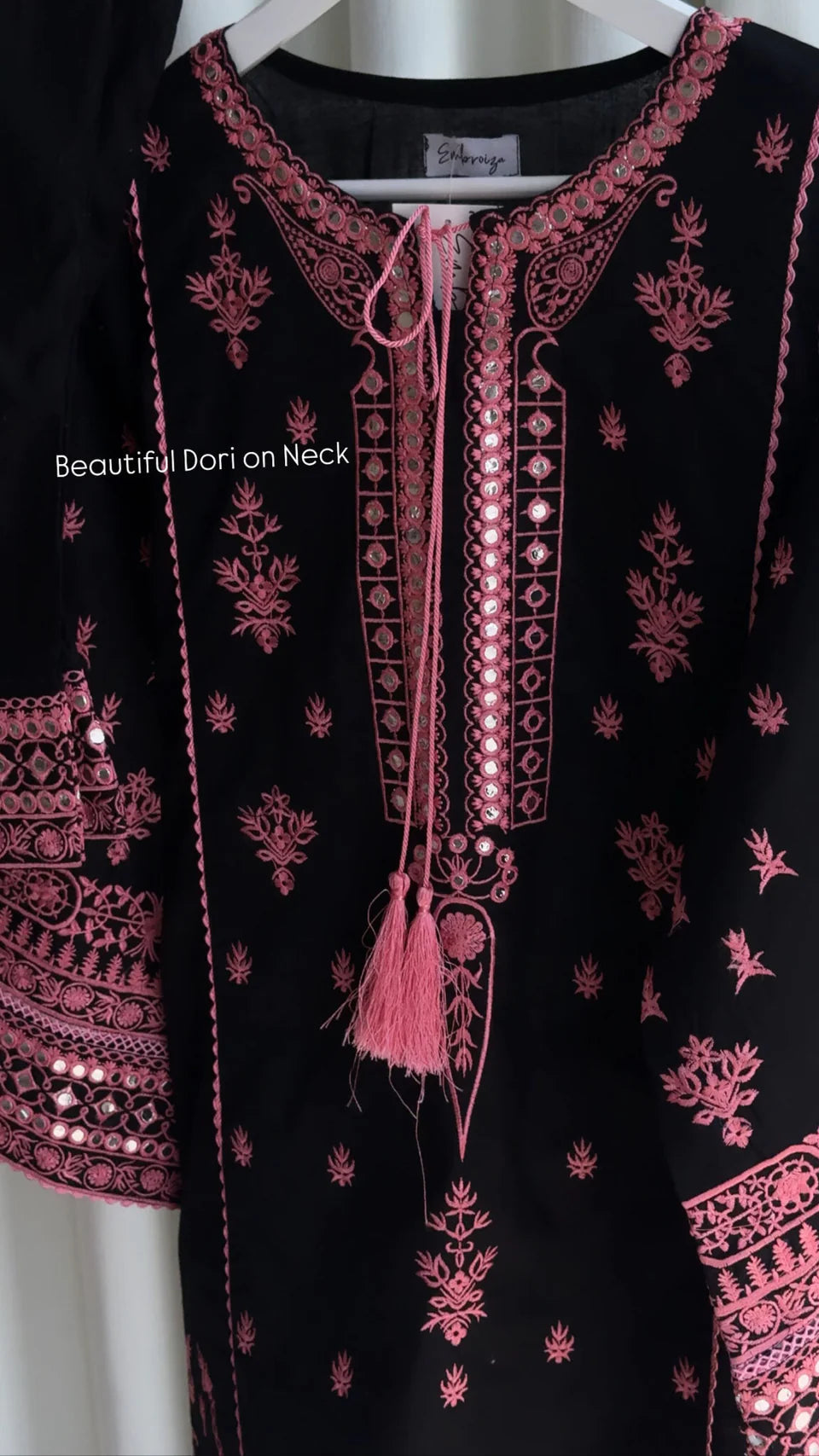 Noor-e-Phulkari 2PC – Black Embroidered Cotton Long Kurta Set for Women