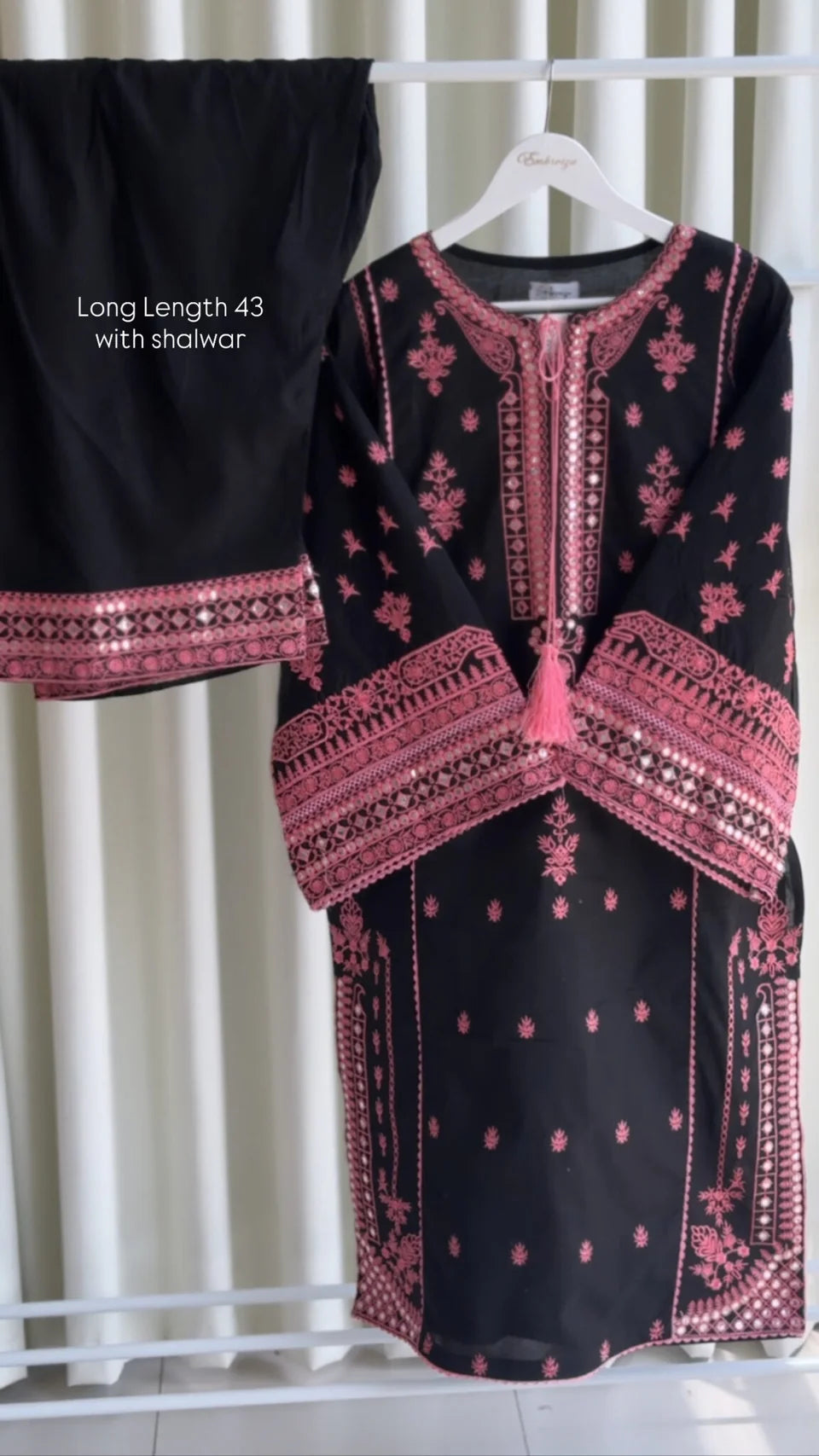 Noor-e-Phulkari 2PC – Black Embroidered Cotton Long Kurta Set for Women